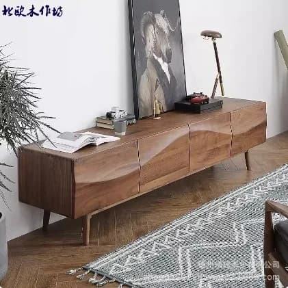 CX All Solid Wood TV Cabinet Black Walnut Four Drawer Side Cabinet