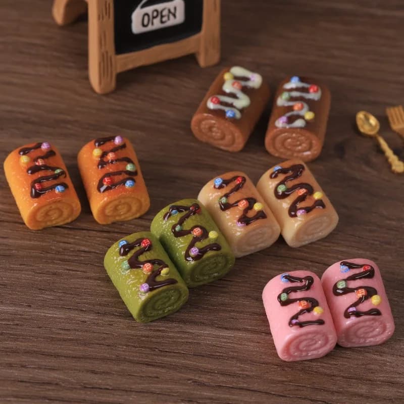 3pcs Mini Swiss Roll Cake Rainbow Beans Simulation Food Resin Miniature Accessories Dollhouse Kitchen Home Decor Decoration