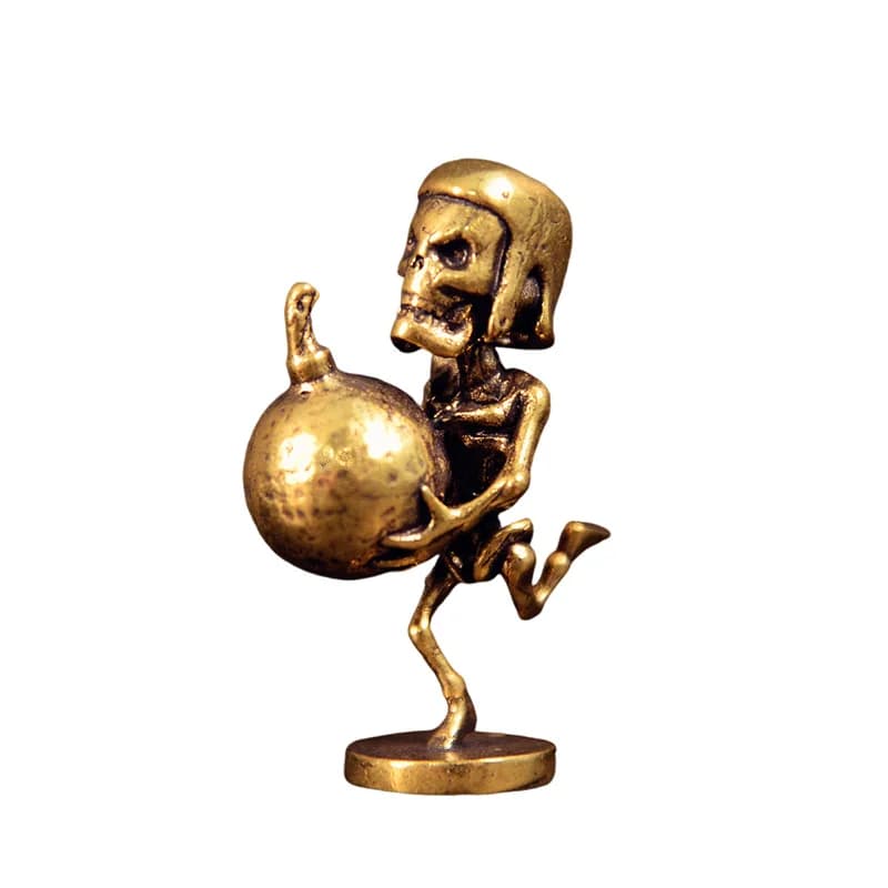 Skeleton Soldier Figurines Brass Miniature Gothic Ornament Desktop Halloween Home Decor Craft Collectible Gift
