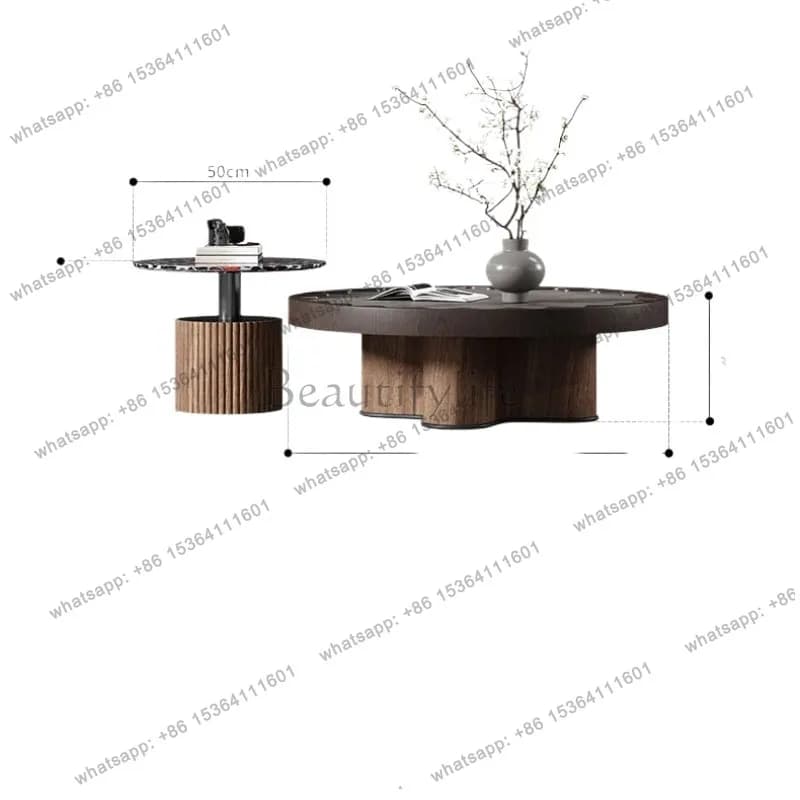 YJ Mid-century round coffee table combination designer creative walnut retro art Italian minimalist living room small apartment