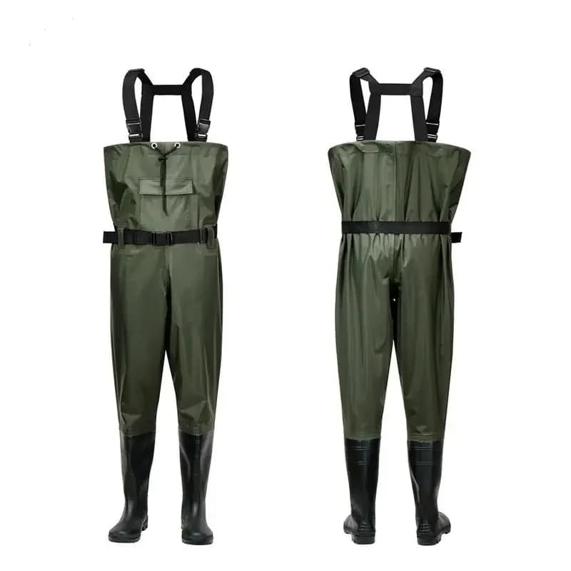 Men's waterproof full body fishing wading nylon rain pants leather shoes fork half-piece integrated fish catching thickened