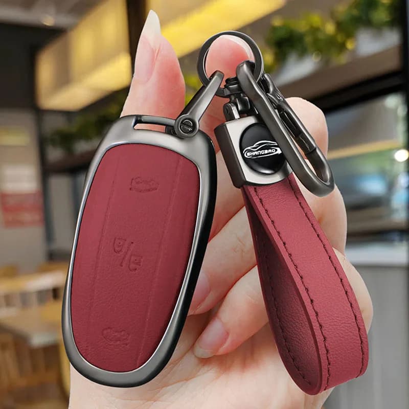 Car Zinc Alloy Leather Fob Smart Remote Control Key Case Cover Holder For Tesla Model X Model x Interior Accessories