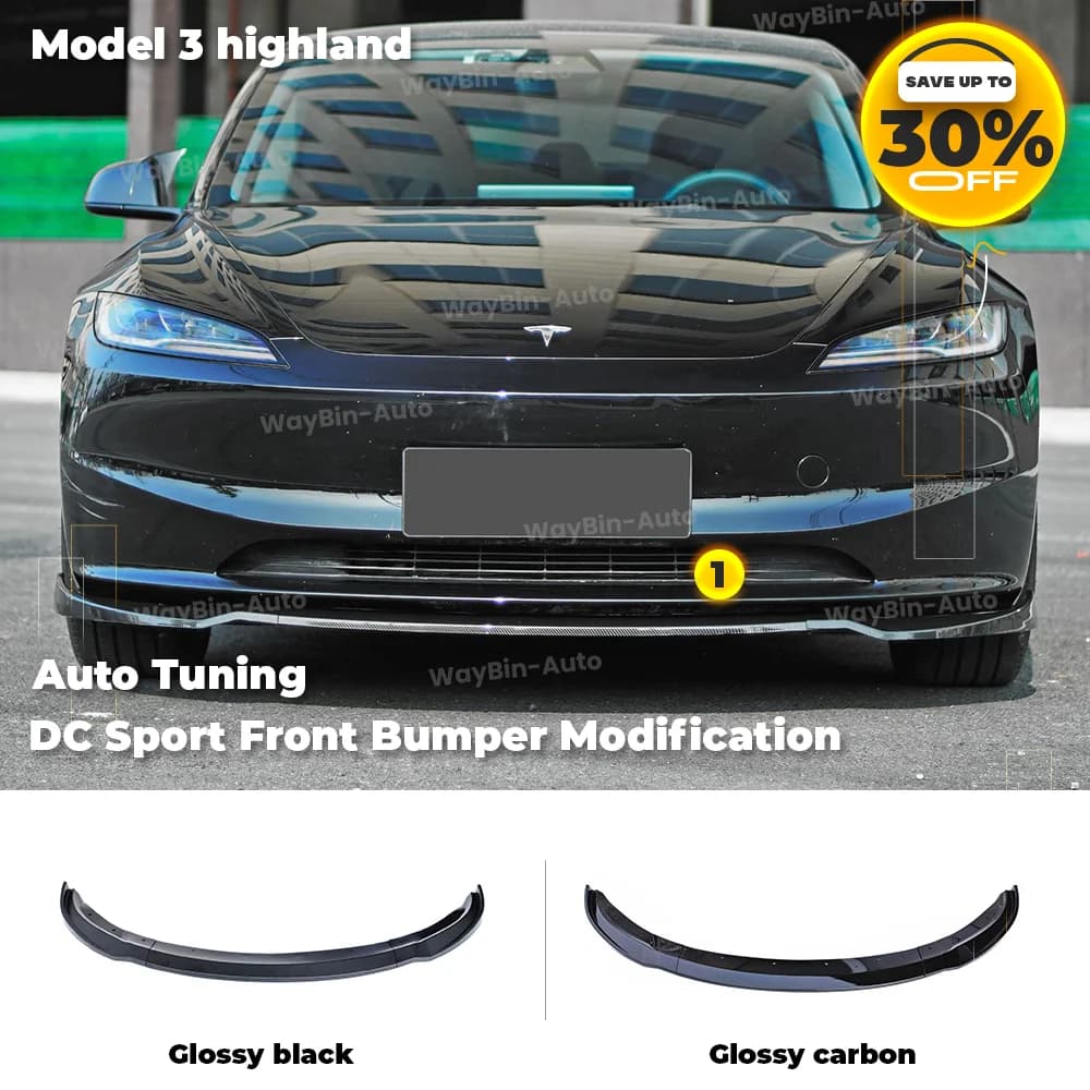 Body Kits For Tesla Model 3 Highland 2024 Front Bumper Lip DC Sport Front Guard Trim Spoiler ABS Black Carbon  Auto Accessories