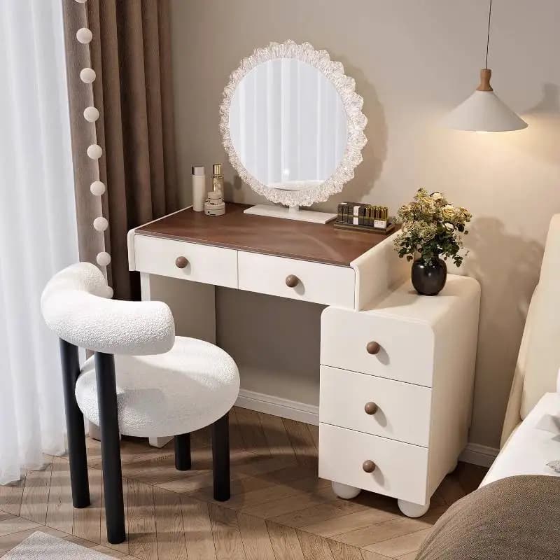 Cream Girl Luxury Vanity Desk Mirror Chair Narrow Cute White Dorm Vanity Desk Dressers Bedroom Tocador De Maquillaje Furniture