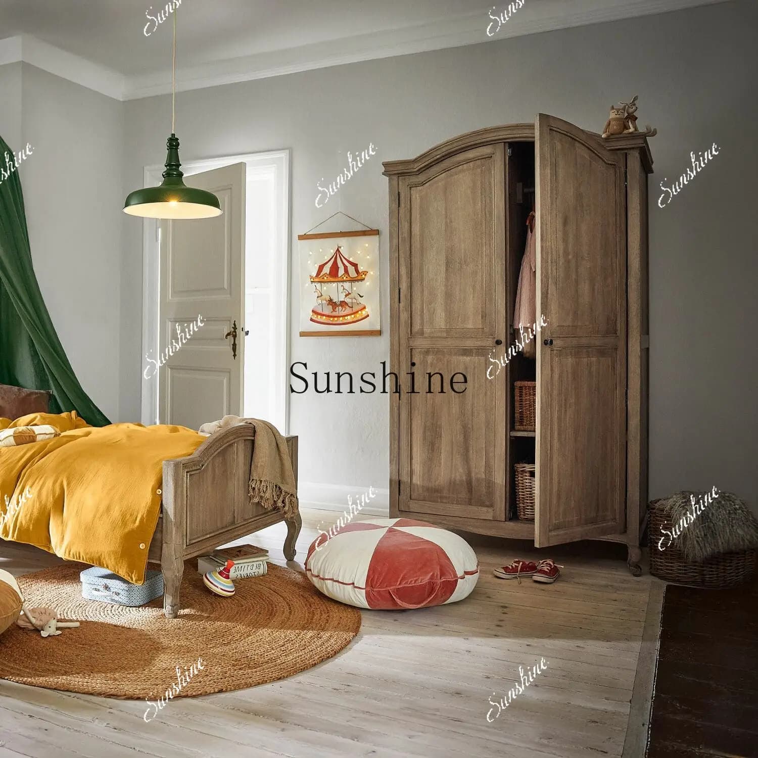 American country bedroom solid wood wardrobe opposite door old storage storage  FT