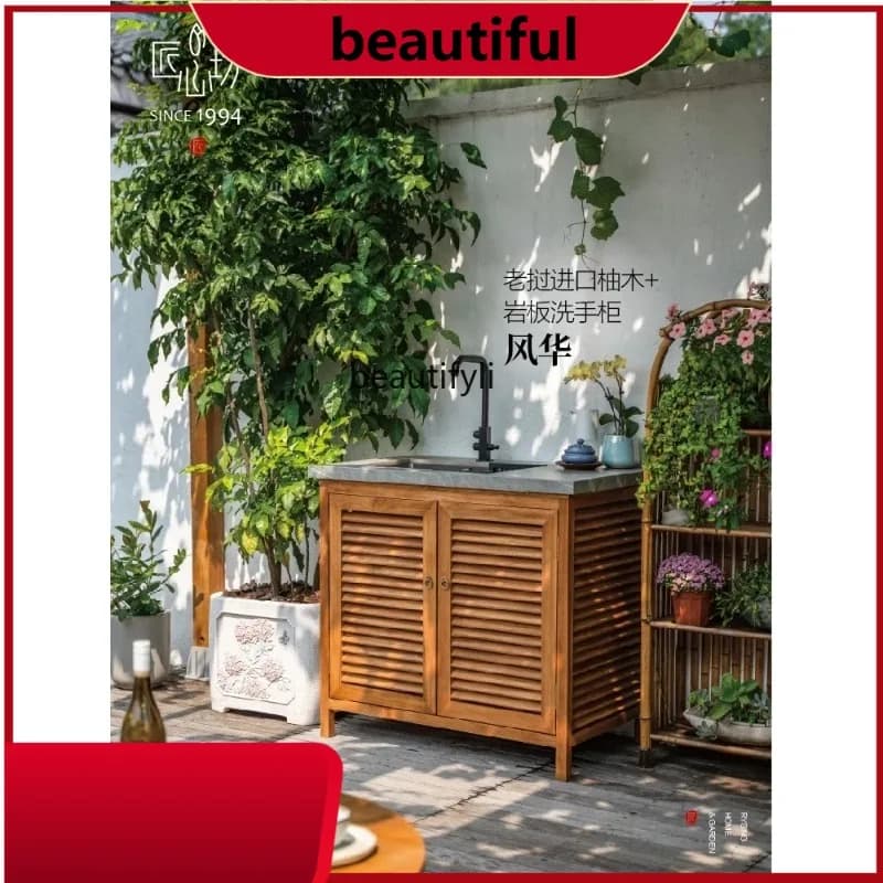 Chinese Courtyard Garden Wash Basin Teak Locker Balcony Inter-Platform Basin Integrated Wash Basin
