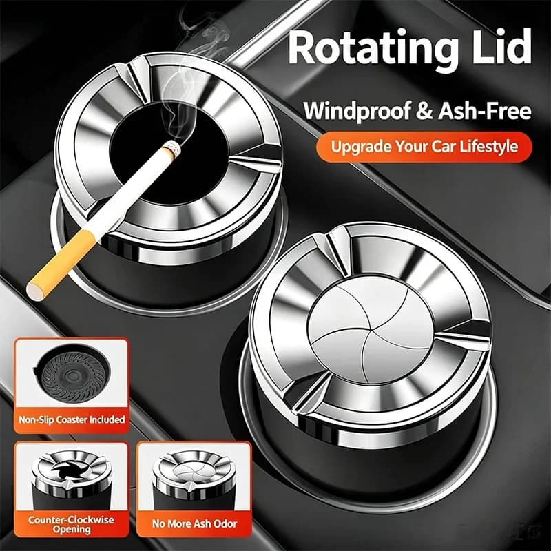 Universal Advanced Rotary Ashtray with Cup Holder Smoke-Free Sealing Cover Heat-Resistant Ceramic Lining for Car Interior