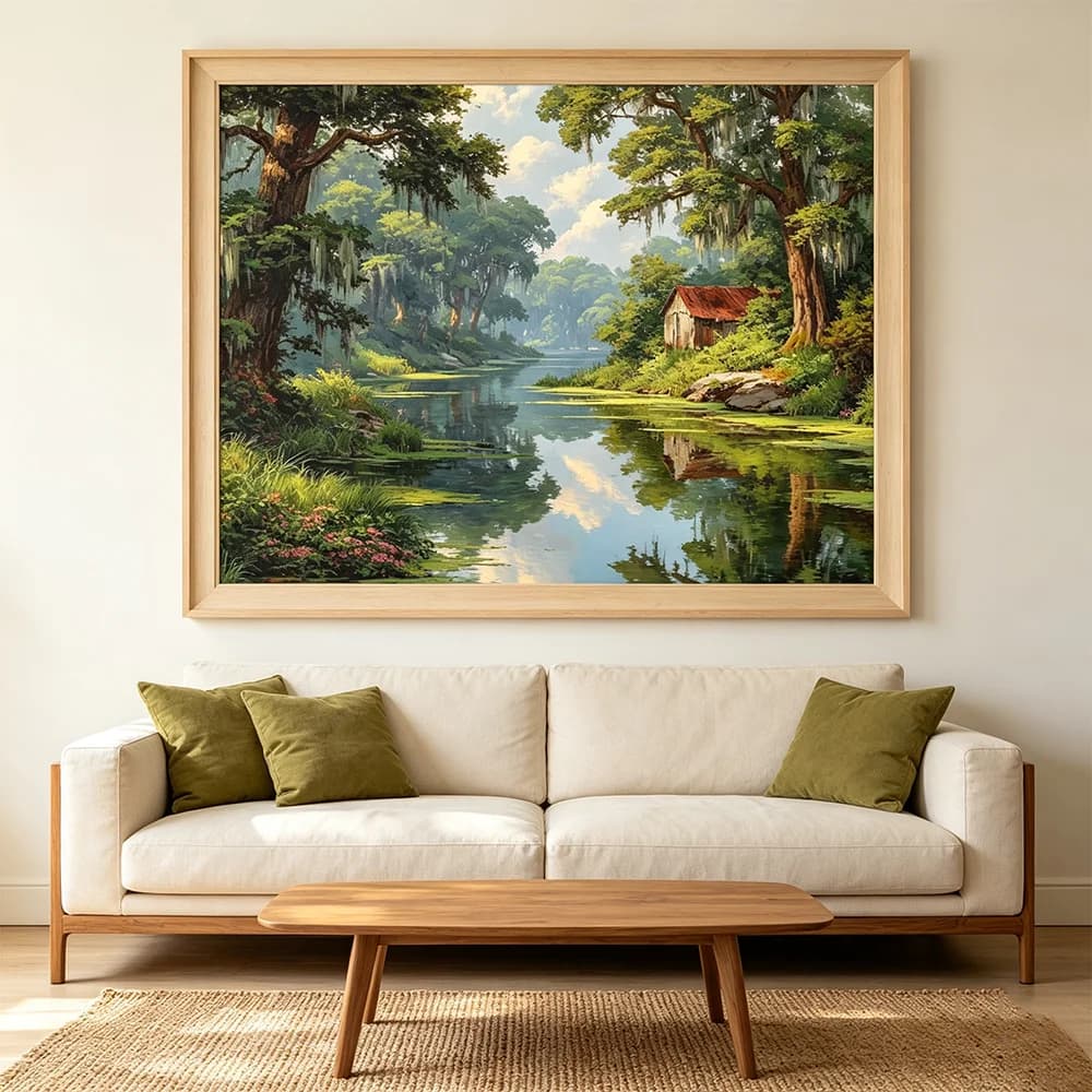 Forest River Landscape Wall Art Prints Canvas Painting Poster Picture for Dining Living Room Bedroom Home Decor Gift