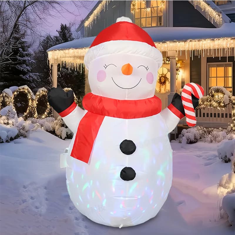 1.2M Cute Inflatable Snowman Holding a Cane Christmas Decoration Inflatables Xmas Air Model Indoor Outdoor Garden Party Decor