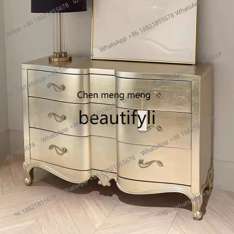 178American light luxury chest of drawers, living room entry door porch cabinet, solid wood arc bedroom drawer cabinet