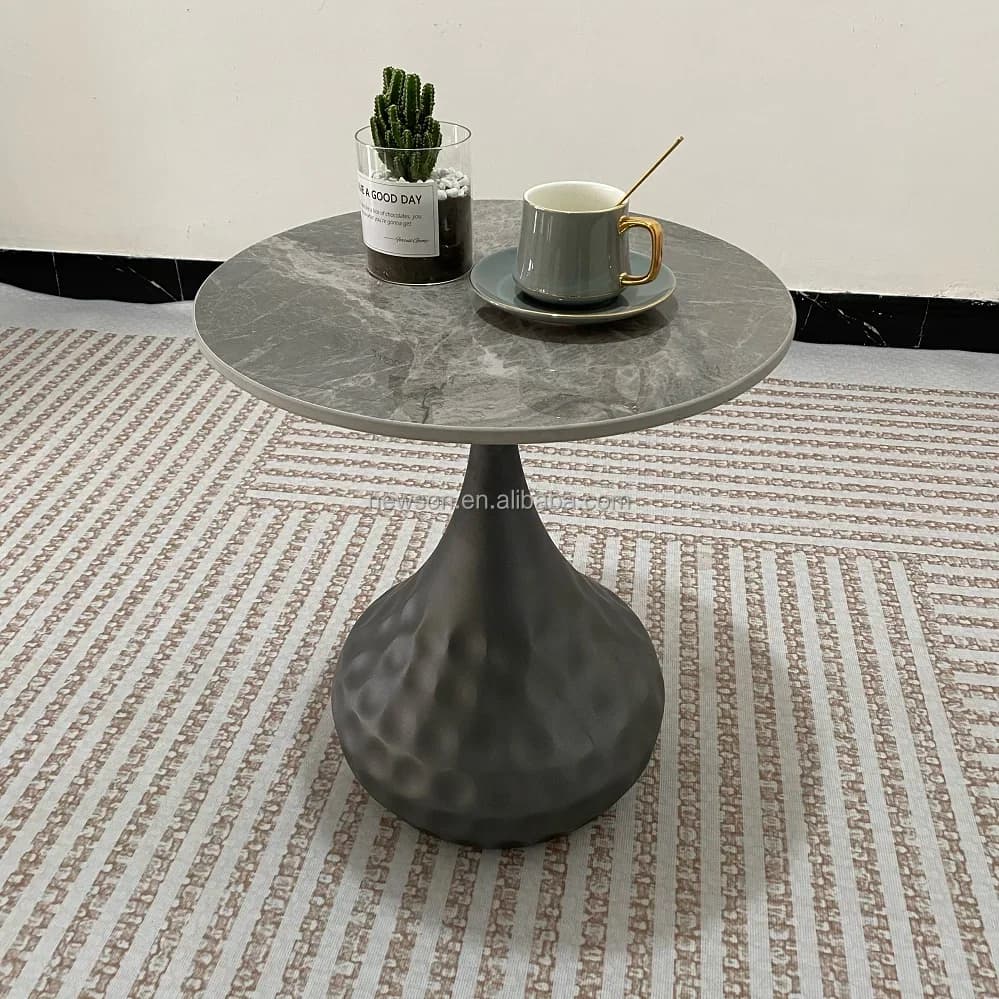 #Simple Design Iron Frame Rock Modern Beside Table Round Coffee Tables for Living Room