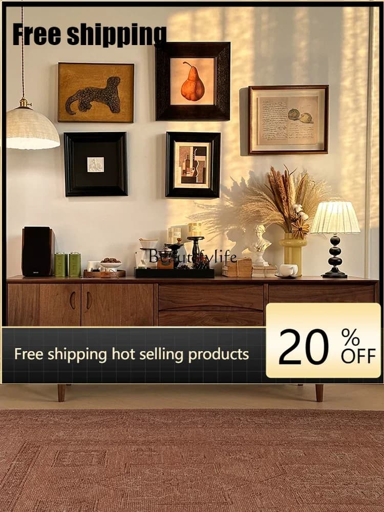 X4 North American black walnut all solid wood TV cabinet retro light luxury living room locker simple