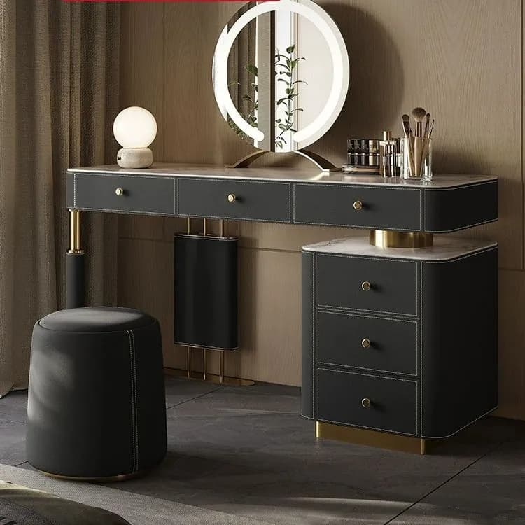 YJQ light luxury bedside table makeup table integrated saddle leather dresser modern bedroom slate storage table