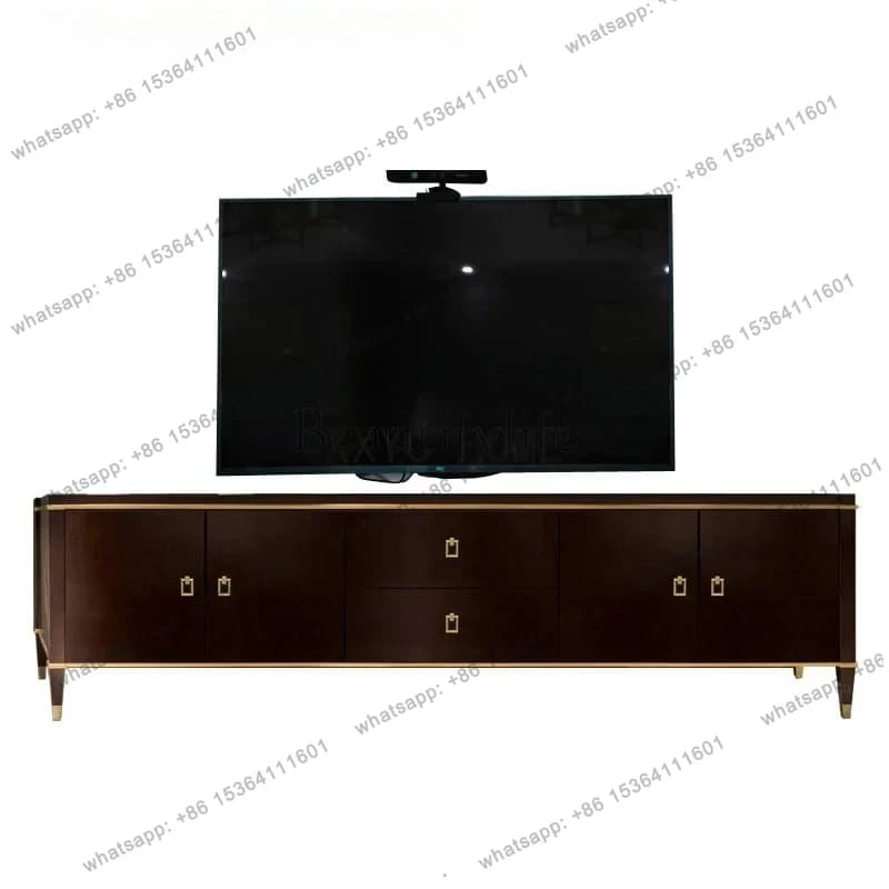 American Light Luxury TV Cabinet and Tea Table Combination 2 M New Chinese Floor Cabinet Locker Brown