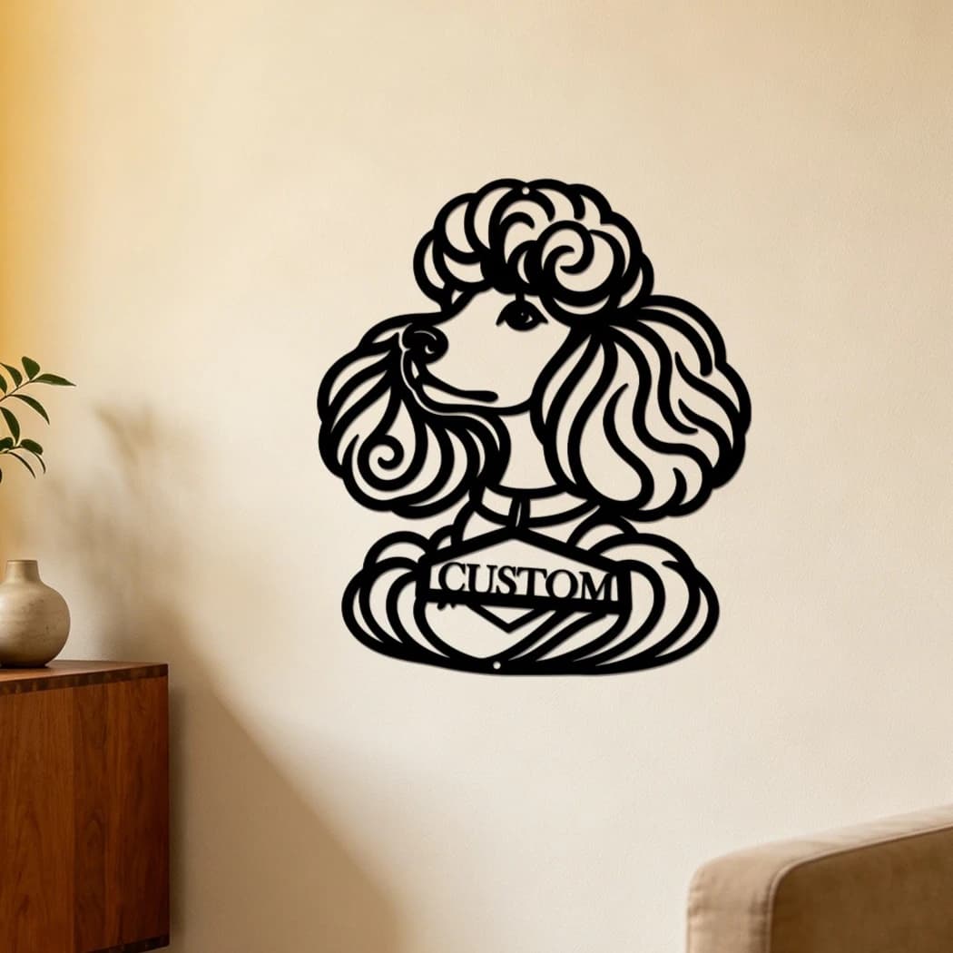 Custom Poodle Metal Wall Art, Personalized Name Iron Sign Bohemian Wall Decor for Bedroom, Living Room, Office and Outdoor Space