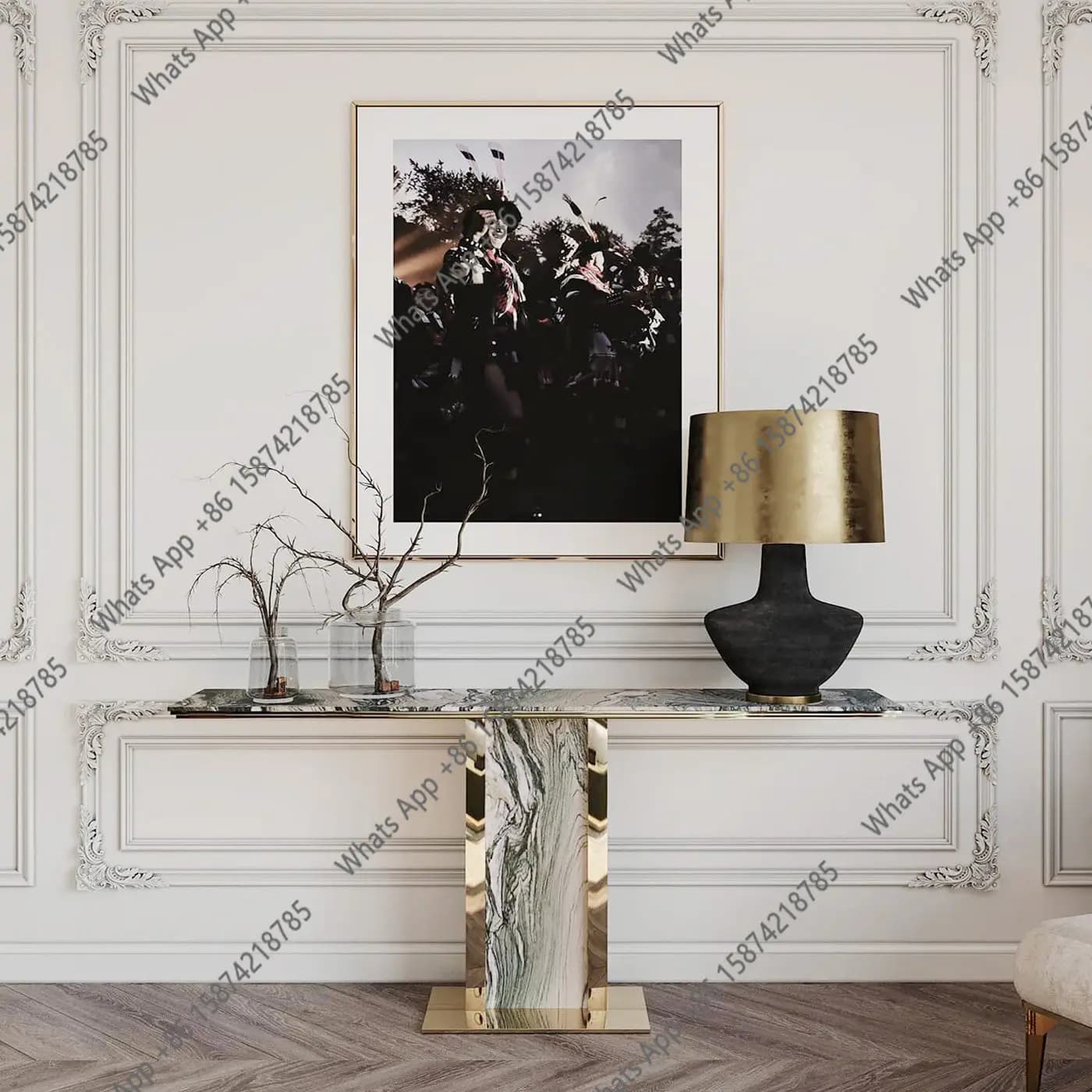 New Italian light luxury minimalist natural marble entrance platform designer high-end customized villa