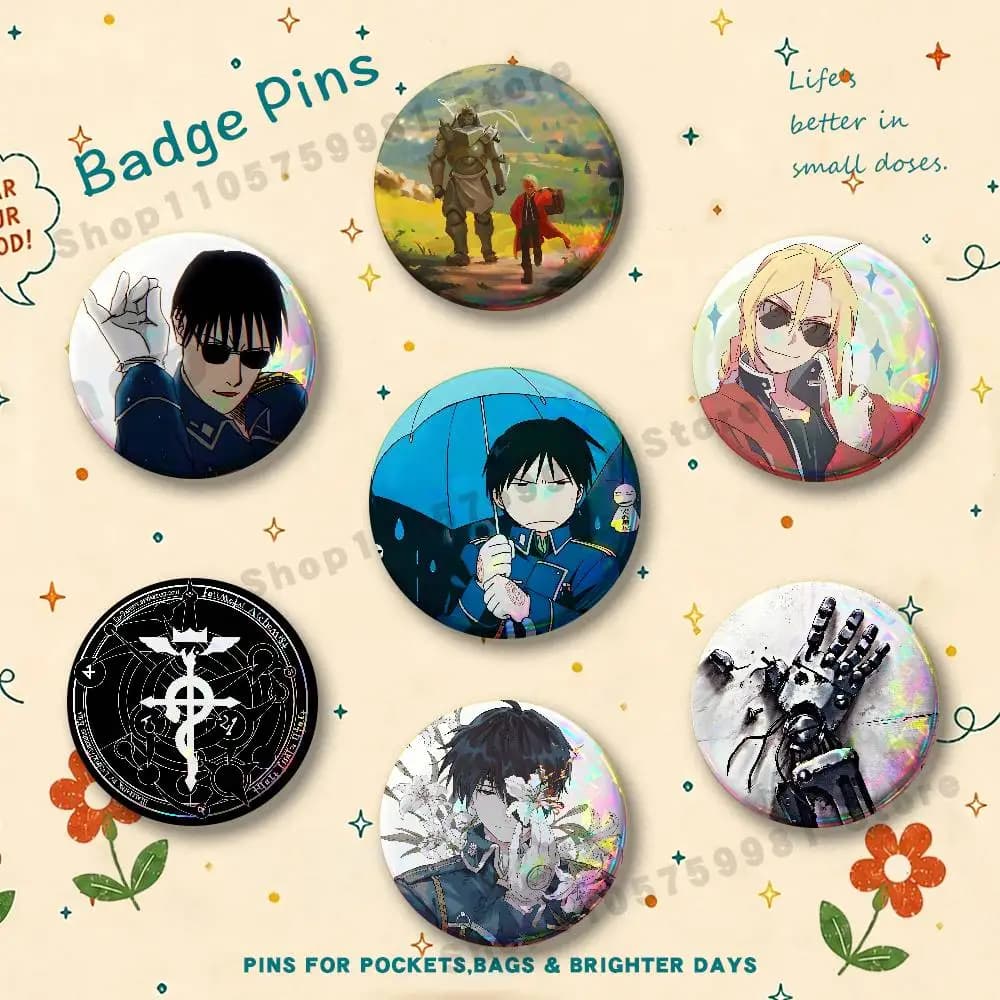 Anime E-Edward  Alphonse FA Round Pins Cartoon Brooches Stylish Ornament Badge for Backpack Accessorys Gifts