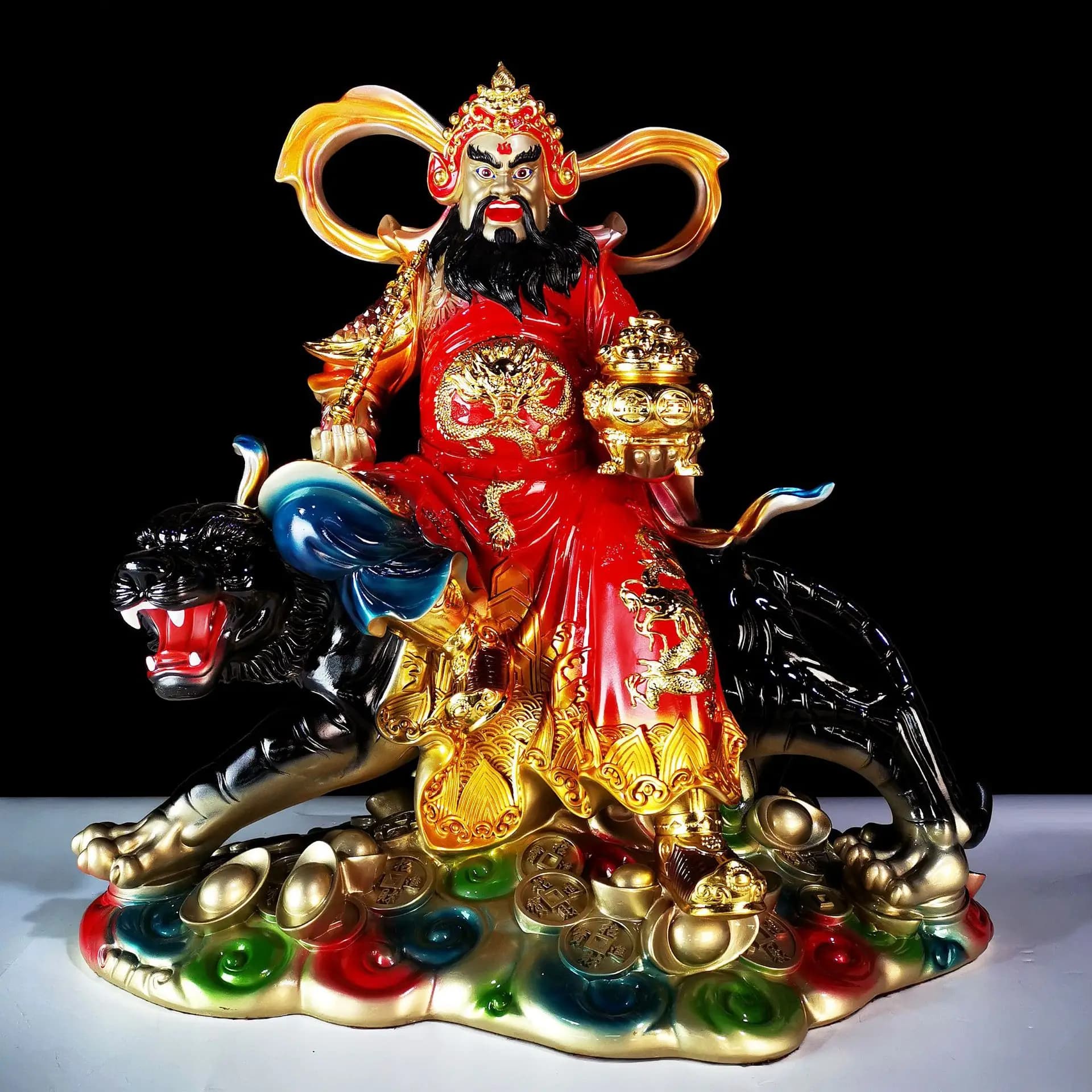 CZ Zhao Gongming Nine-section Whip Ornament Bronze Color God of Fortune Statue Household Resin Buddha Statue Black Tiger Statue
