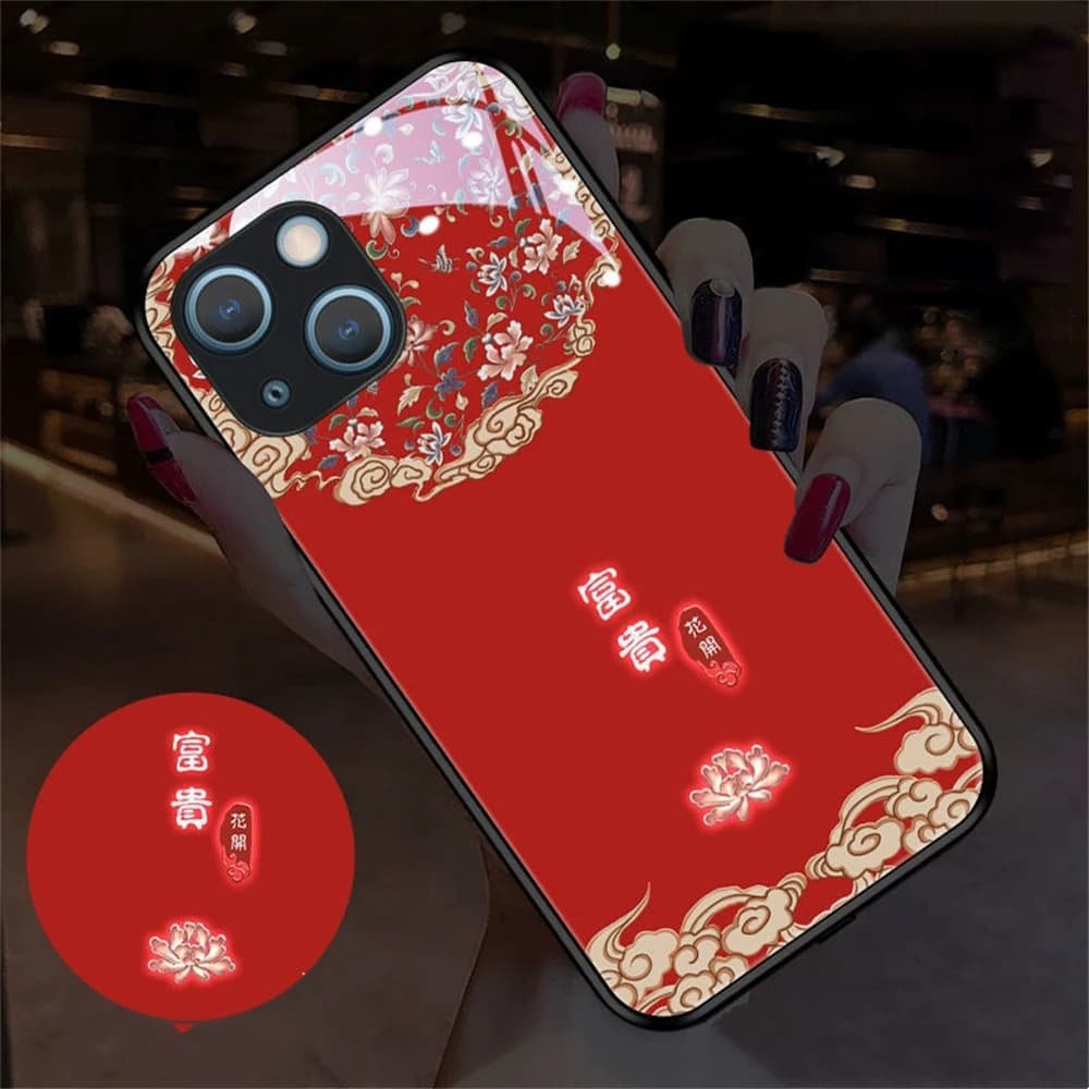 Symbolizes Wealth Pattern LED Light Up Phone Case Glowing Back Cover For iPhone Air 17 16 E 15 14 13 12 11 Pro Max XR XS Plus