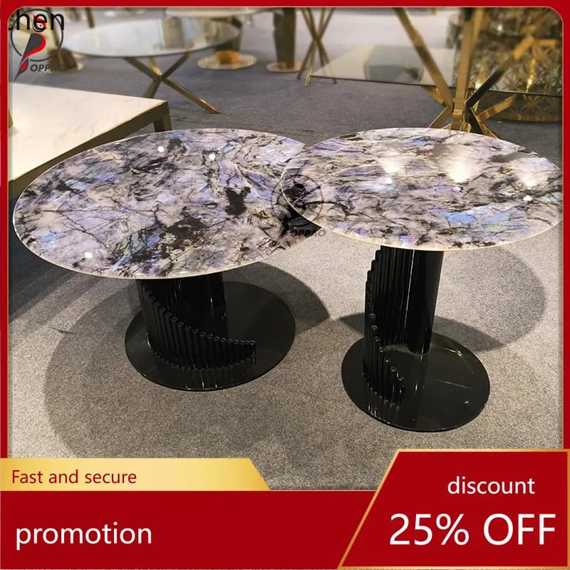 YFY Italian Style Luxury Stone Coffee Table Modern Simple Living Room Home Design  Steel Super Crystal Stone  and Small Round