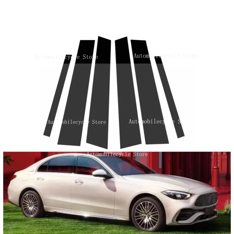 6PCS Glossy Black Pillar Posts Fit For Mercedes Benz C Class W206 Sedan 2022 2023 Window Moulding B C Center Sticker Cover