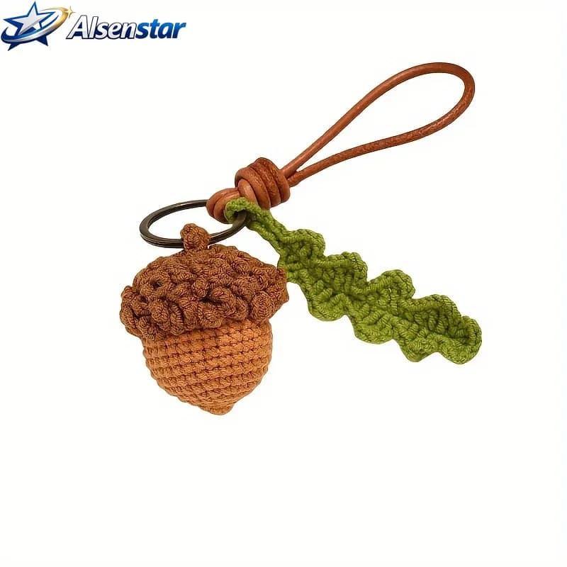Handmade acorn keychain with crochet oak nuts and leaves, textile keychain accessories | Handmade keychain pendant,