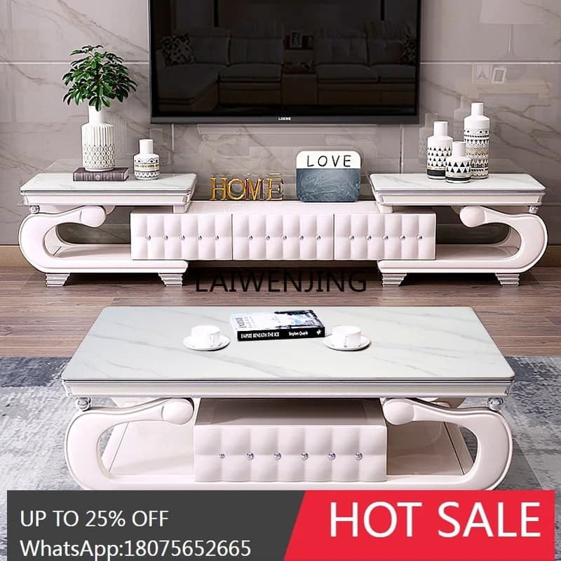 Marble European TV cabinet coffee table combination living room simple light luxury rock slab home