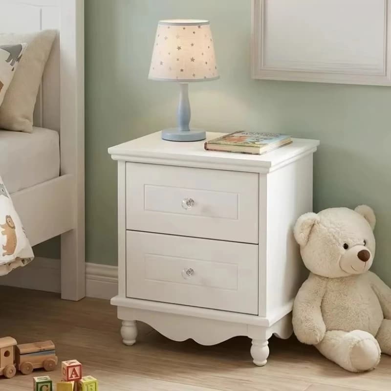 Elegant White Children's Bedside Tables Wooden Bedside Tables Lockers Suitable for Baby Rooms and Children's Playrooms