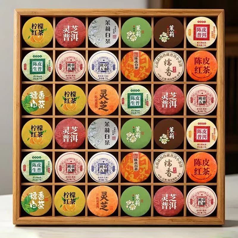 Hot Deal 30 Various Ripe&Raw Puer Small Tea Cake Label 5g/pcs Pu'er Color Model Pu erh Self-adhesive Label Customizable Reusable
