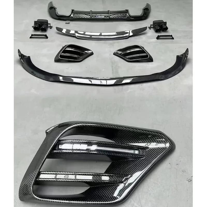 For  S Class Body Kit Update to B Style Dry Carbon Fiber Front Air Vent Led Light Rear Diffuser Exhaust