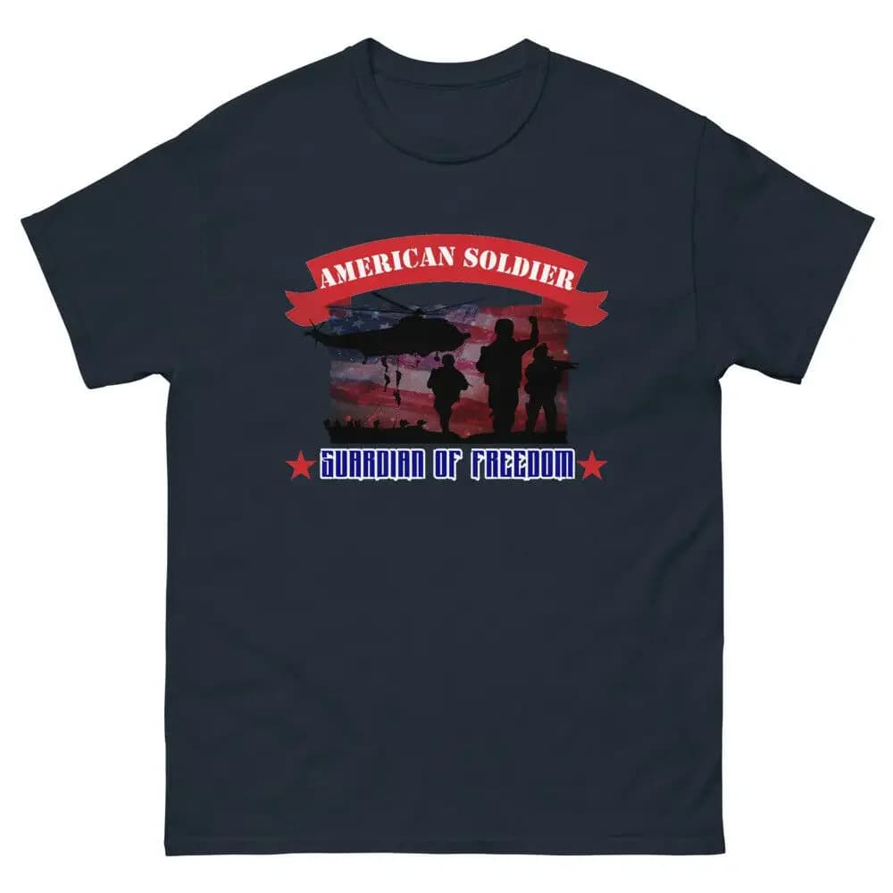 American Soldier Guardian Of  Freedom Tee Men's 100% Cotton Casual T-shirts Loose Top Size S-3XL