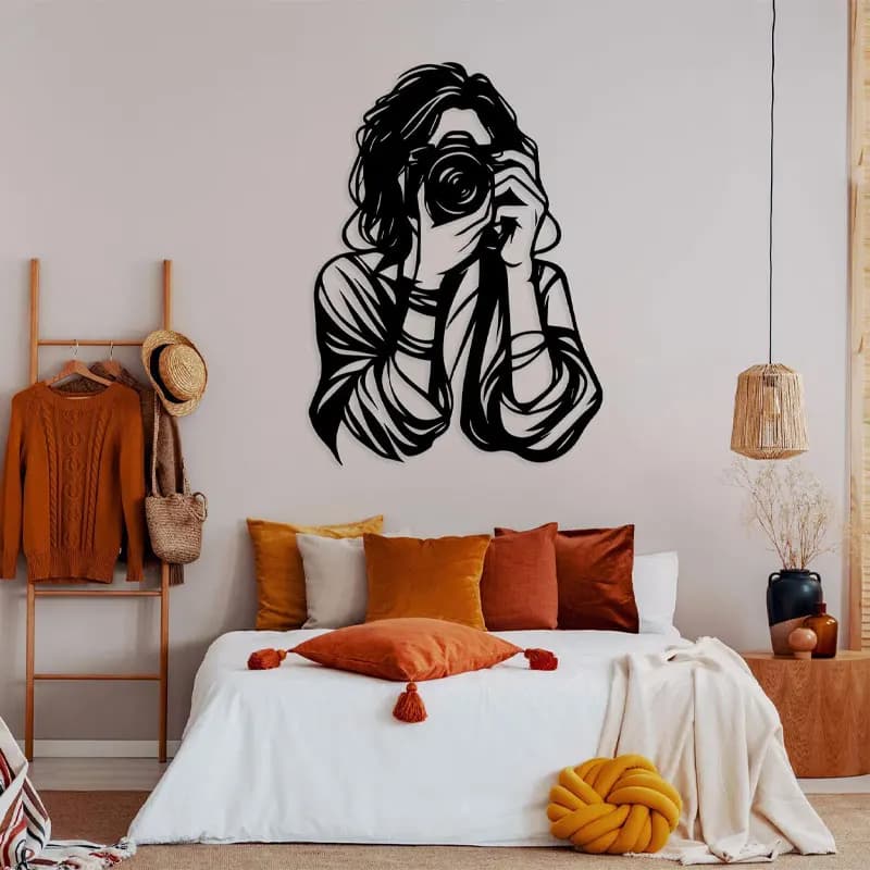 Photographer Woman Art Wall Sticker Vinyl Camera Themed Studio Decor Photographer Office Decals Removable Wallpaper Murals Q166