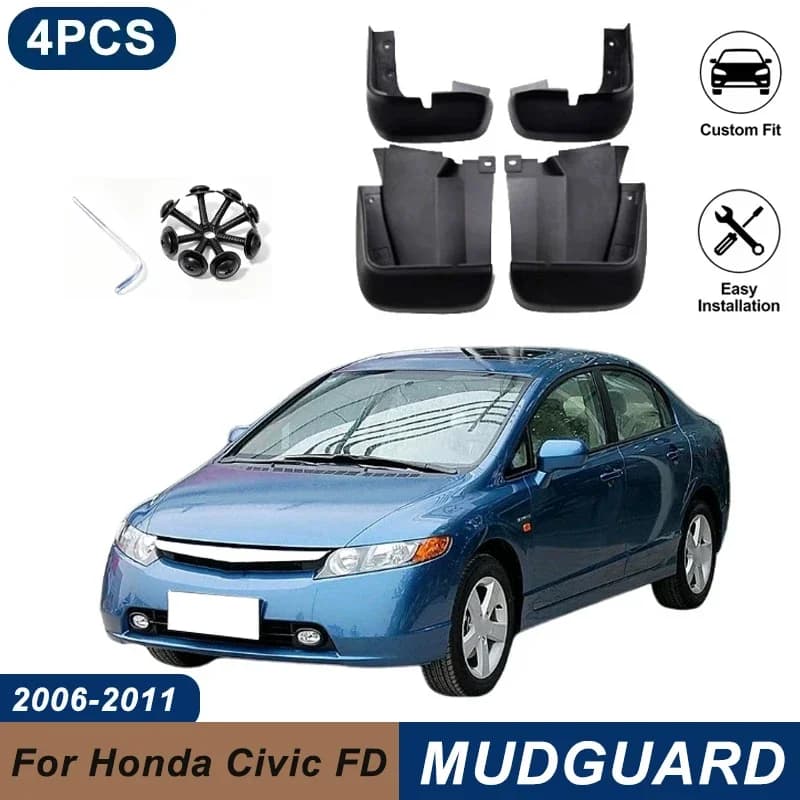 4PCS Car Mud Flaps For Honda Civic FD 2006-2011 8th Gen Waterproof Anti-Splash Fender Mudguards Auto Exterior Accessories