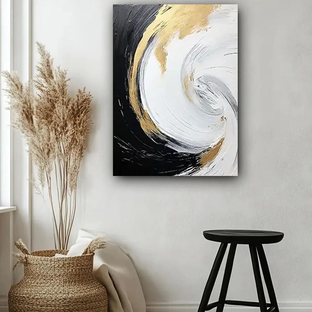 Modern living room decor hanging painting wall painting art hand-painted oil painting knife painting golden abstract petals art