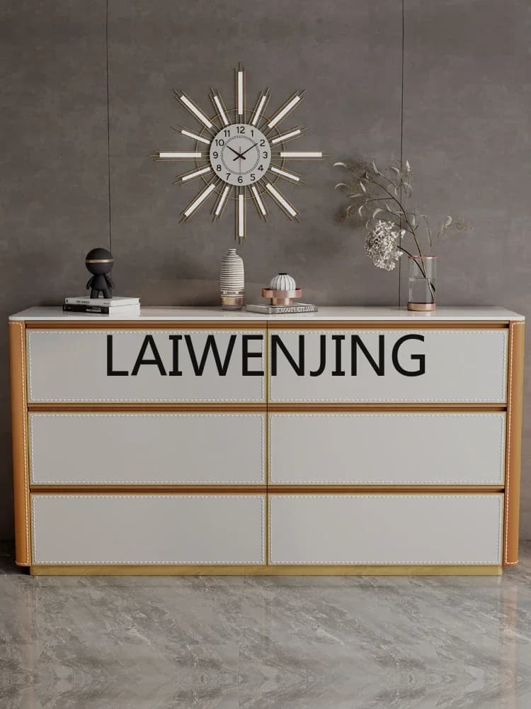 Light Luxury High-End Saddle Leather Six Bucket Living Room Meal Side Storage Chest of Drawer High Tailstock TV Cabinet