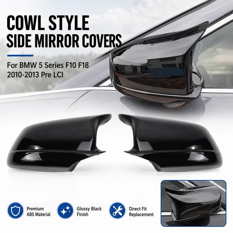 For BMW 5 Series F10 F18 2010-2013 Pre LCI Glossy Black Cowl Style Side Mirror Cover Replacement Pair Car Styling