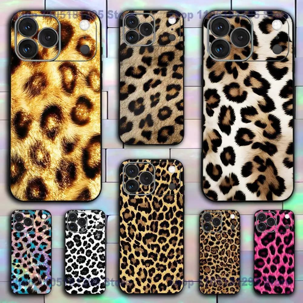 Luxury Leopard Print Phone Case For iPhone 17,16,15,14,13,12,11,Pro,X,XS,Max,XR,Plus,Mini Soft Silicone Black Shockproof TPU