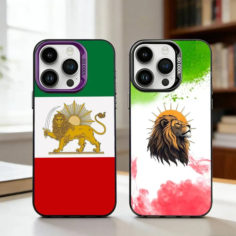 Lion Flag of Iran Phone Case For iPhone17,16,15,14,13,12,11,Pro,MAX Gray Matte Silicone Black Cover