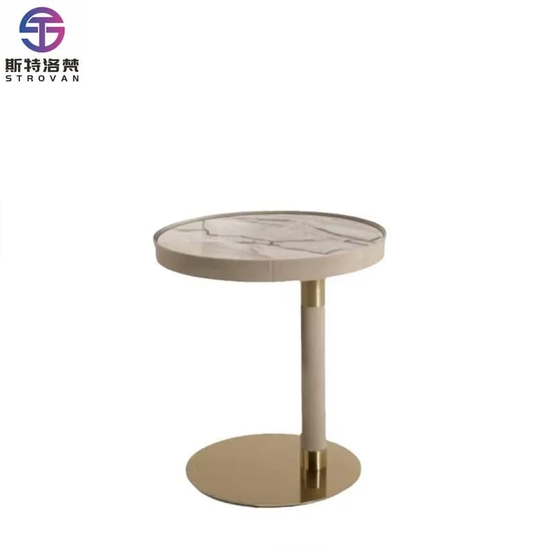 Light Luxury Gold Round Marble Top Table Living Room Furniture Side Table and Metal Frame Home End Table for Luxury Mansion