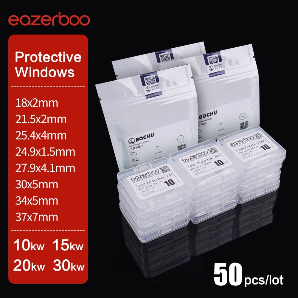 50PCS Laser Lens Protective Windows Glass 27.9x4.1 30x5 34x5 37x7 10/15/20/30kw For Raytools Qilin BOCI WSX Laser Cutting Head