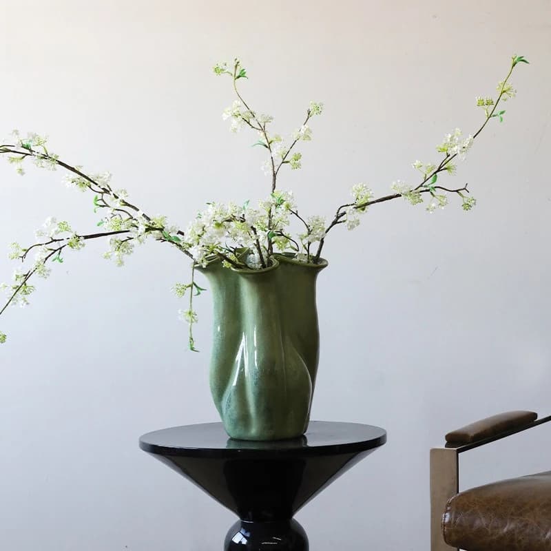 Dark green white ceramic vase flower arrangement living room dining table flower device ornament fake flower decoration