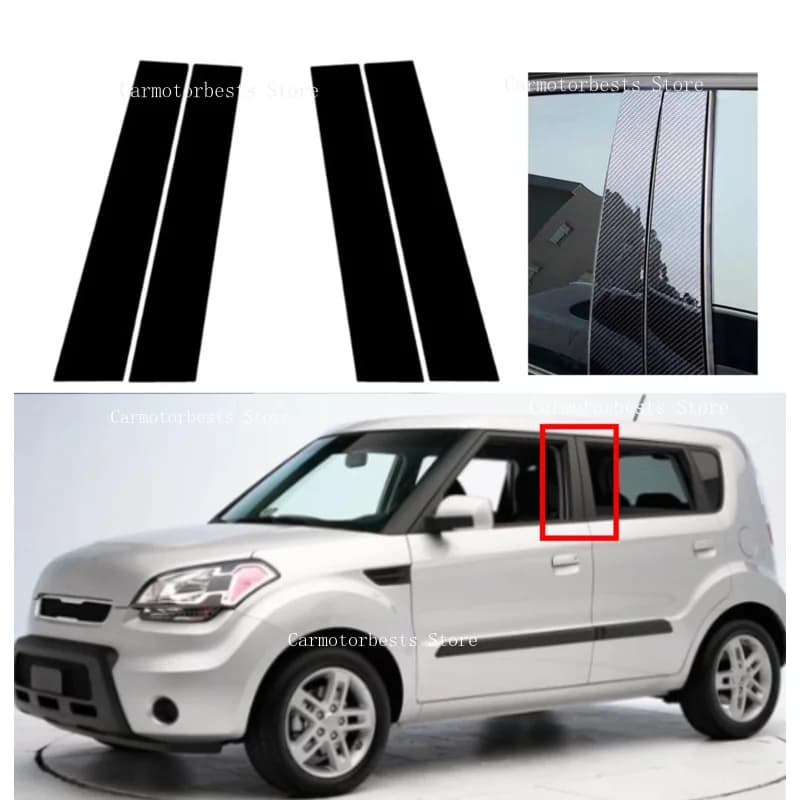 4PCS Silvery Carbon Glossy Black Window Sticker Pillar Posts Fit For Kia Soul 2010 2011 2012 2013 Trim Door Cover Decal Car