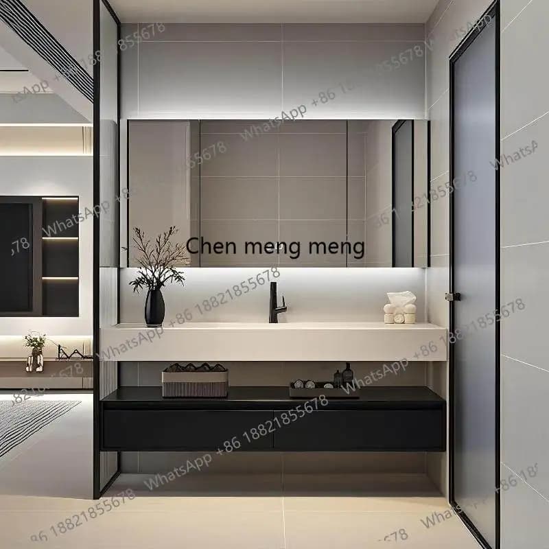 Simple hotel style solid wood double wall bathroom cabinet seamless washbasin cabinet