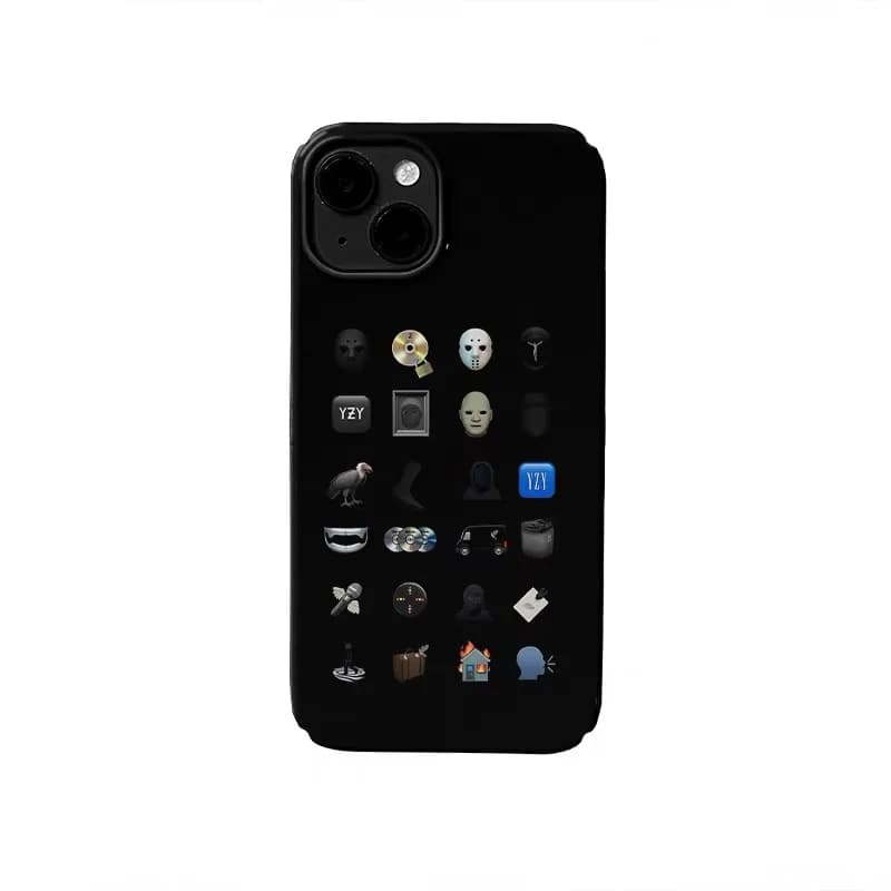 EMOJI Art Design Black Phone Case for IPHONE 17 Air 16E 15 PROMAX 14 Plus 13 12 MINI 11 PRO 16Plus XR XS SE Acrylic Phone Cover
