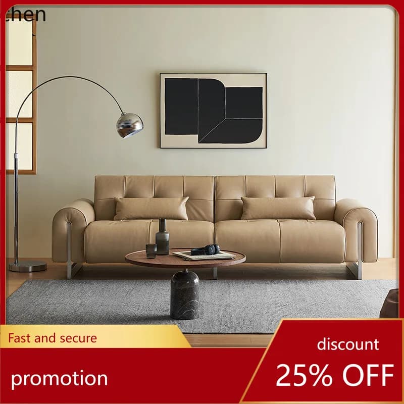 ZML Modern Minimalist Genuine Leather Vintage Sofa Straight Row Living Room High-end Sofa