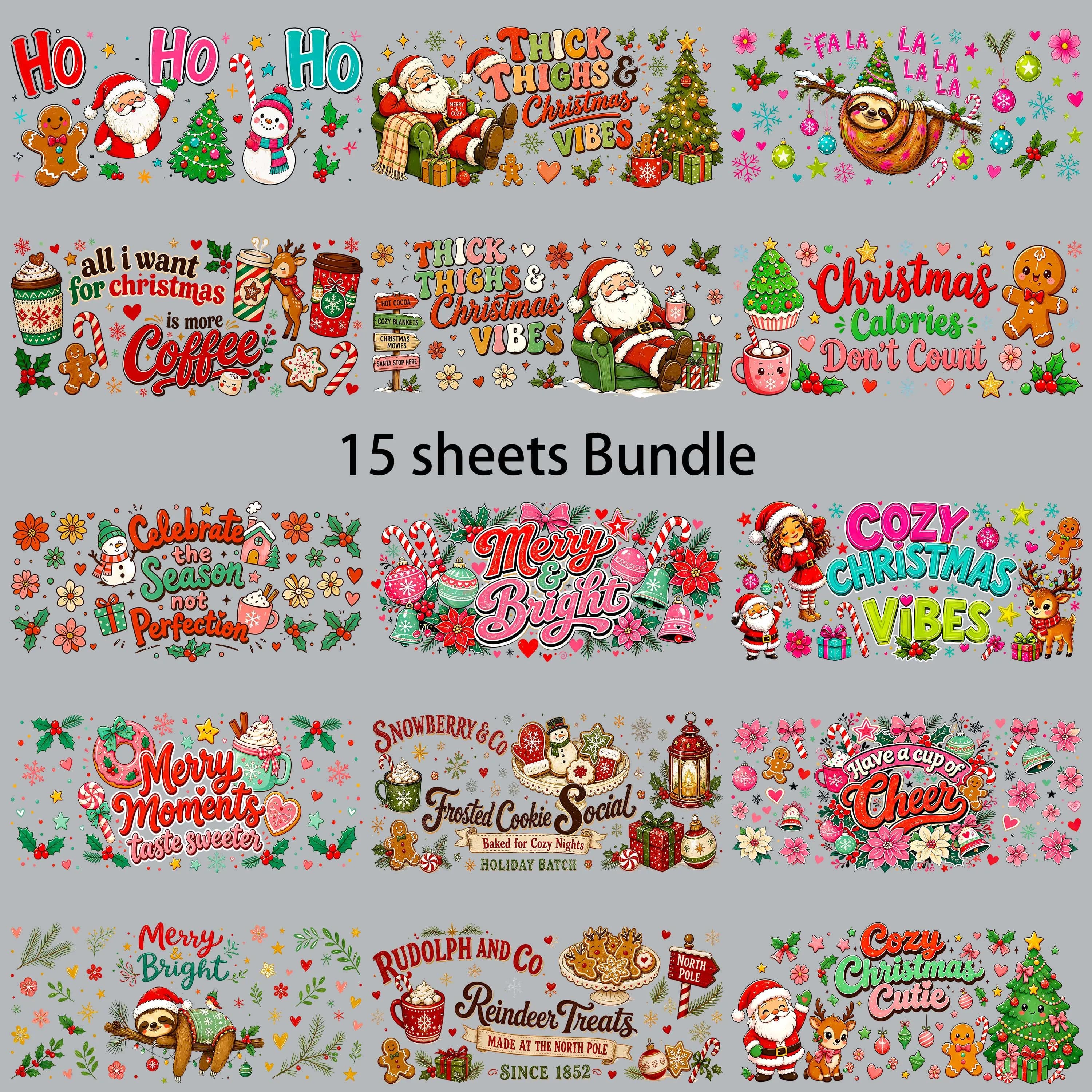 15pcs Merry Christmas Season UV DTF Sticker Waterproof Party Deco DIY Decals 3D transfers uvdtf tumbler stickers uv dtf cup wrap