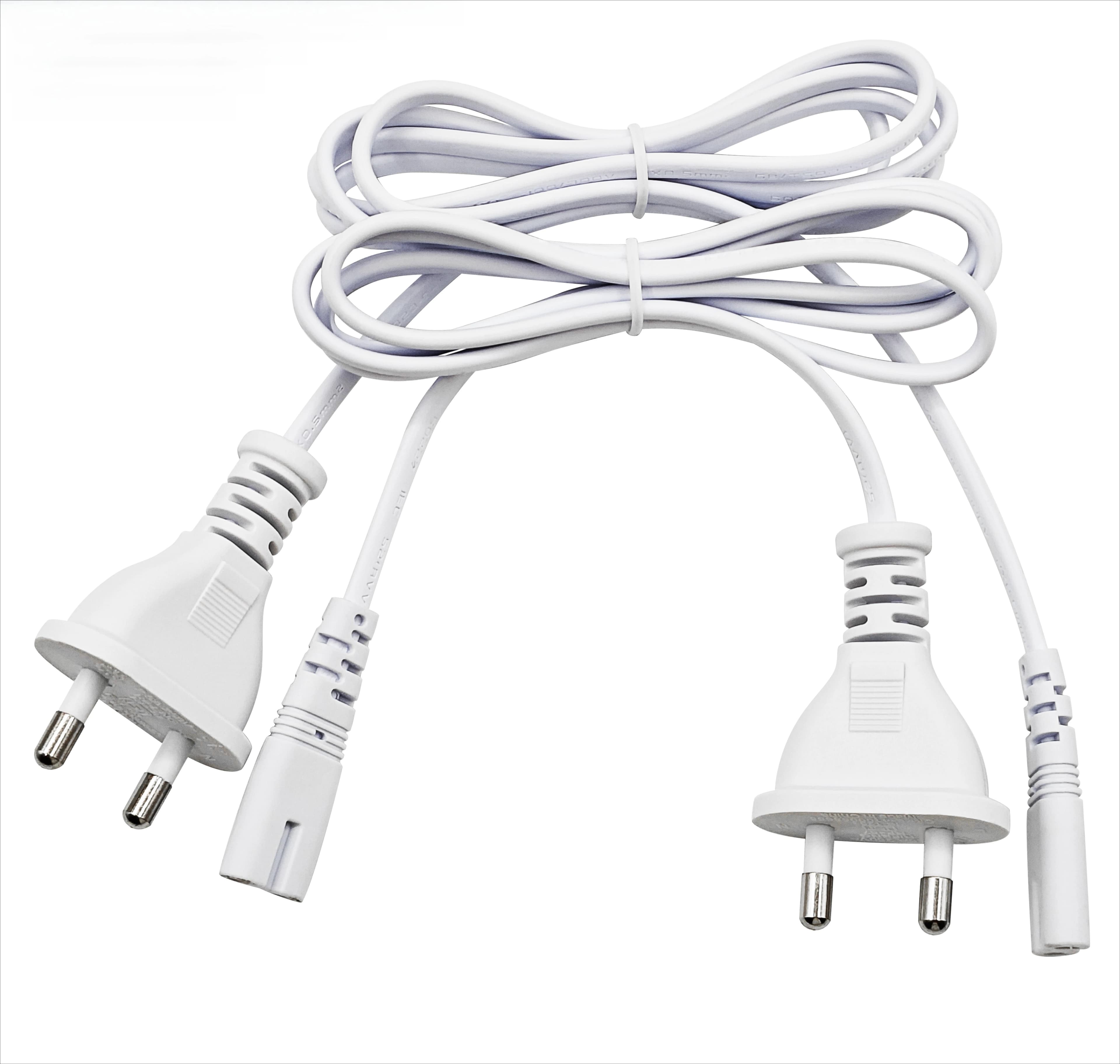2pcs VDE Certificated 10A 250V AC Laptop Extension Cable C7 EU Power Cord 2 Pin European Standard Plug Male CEE Home Appliances