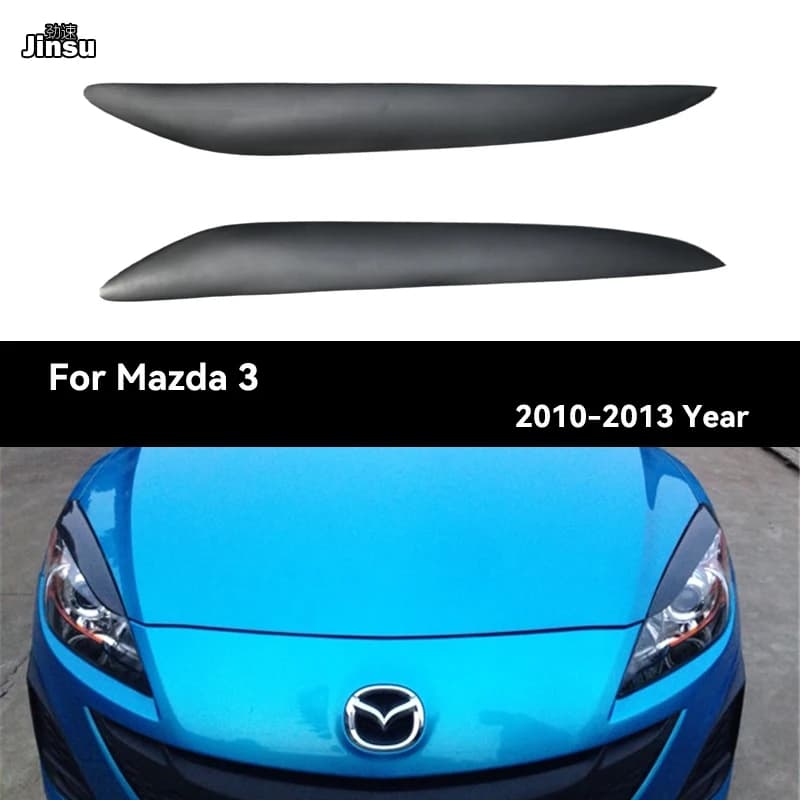 Carbon Fiber Car Headlight Eyebrows Cover Trim Sticker Head Lamp Eyelid For Mazda 3 M3 2010 - 2013 Fiber Glass Matt Black Primer