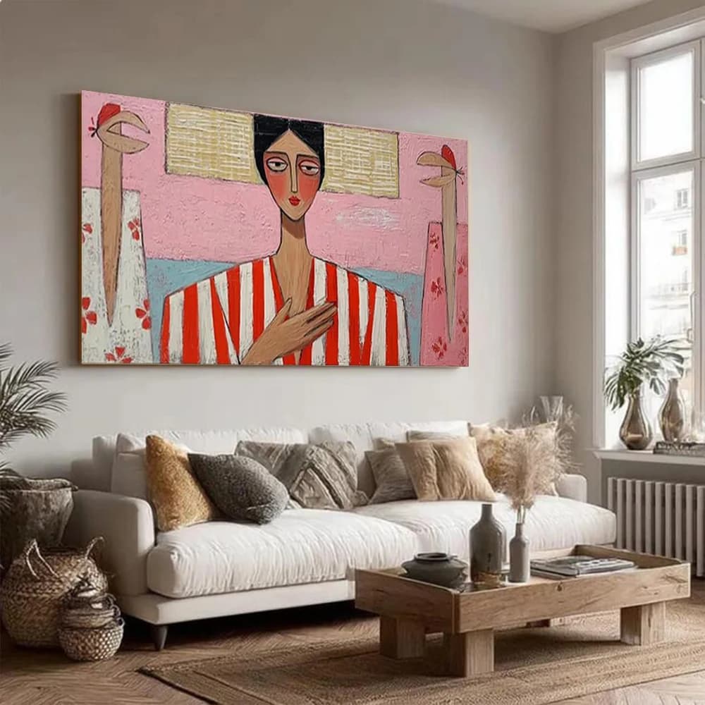 Bohemian Girl Abstract Oil Painting Handmade Canvas Mural Wall Art Decor for Home Living Room Ins Inspired Decorative Pictur