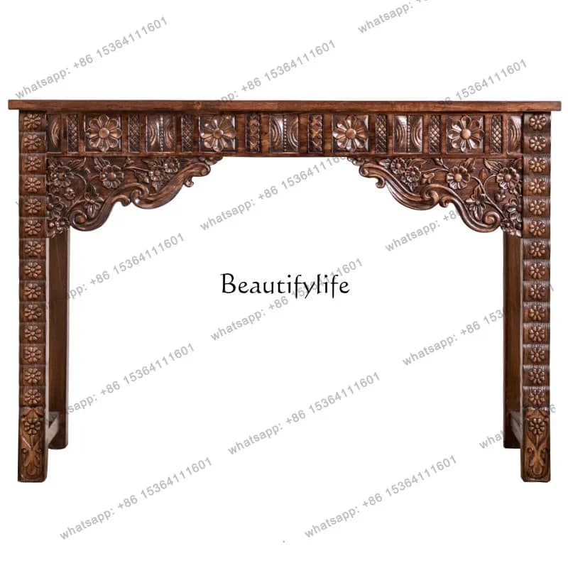 56Thai solid wood hand-carved entrance table, strip case table, elm furniture